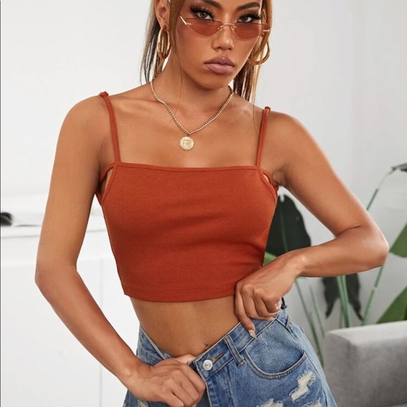 Rust orange backless ribbed crop top - Picture 3 of 3